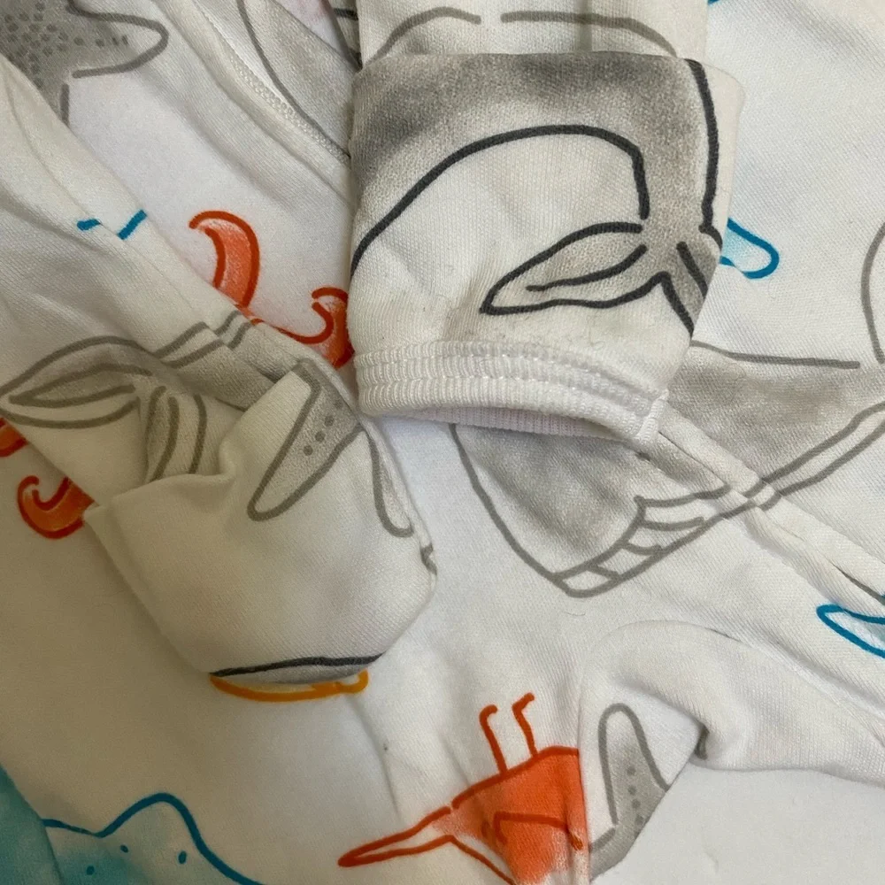 Carter's 2 Way Zip Preemie Sleep & Play White Ocean Print & Navy Stripe